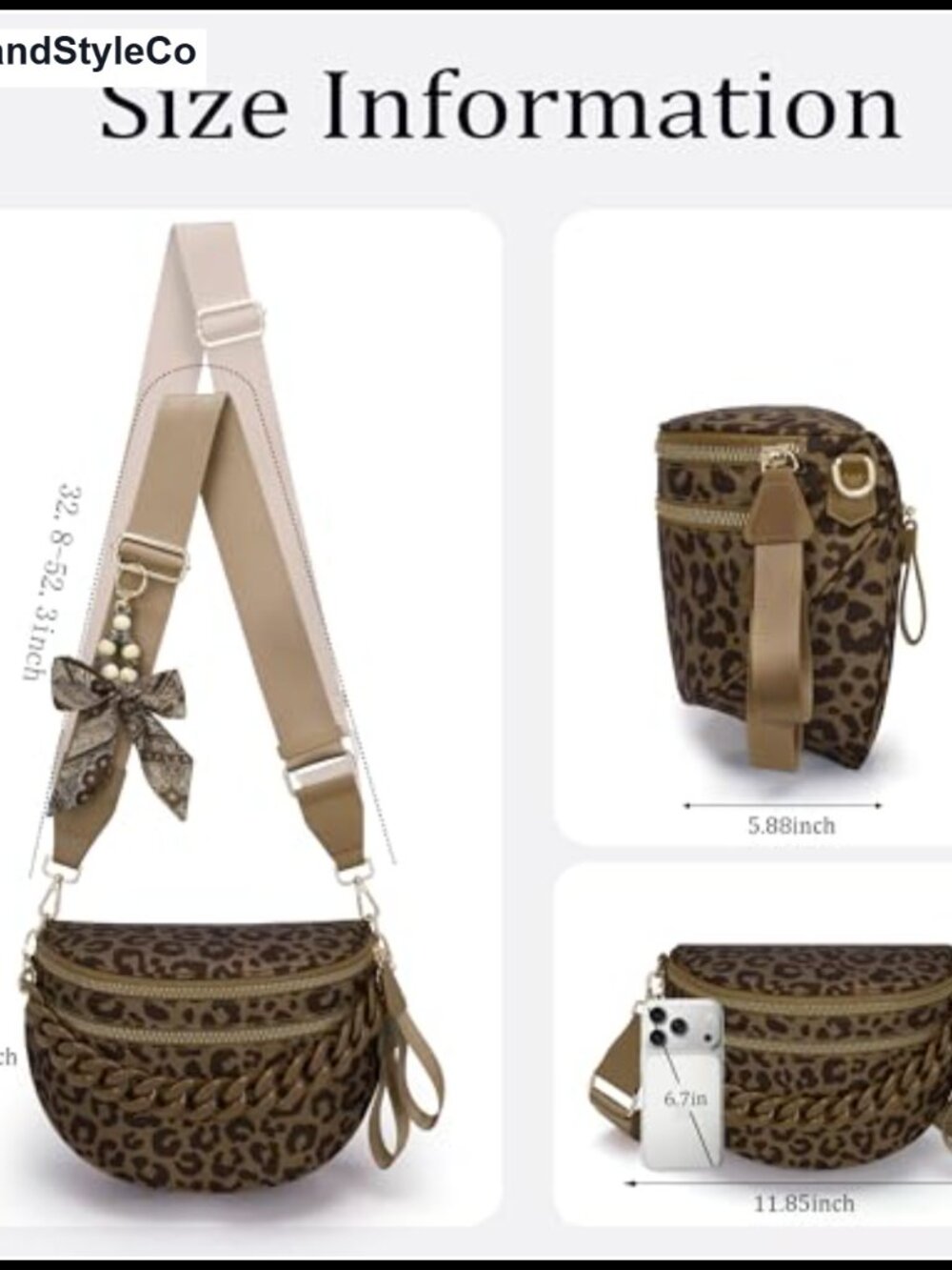 Leopard Nylon Crossbody Bag Zipper Bum Bag - Picture 3 of 6